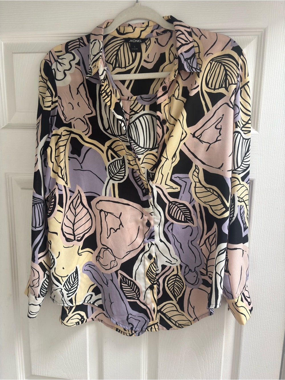 Monki Pastel Abstract Print Button-Down Shirt - Pink, Lavender & Cream